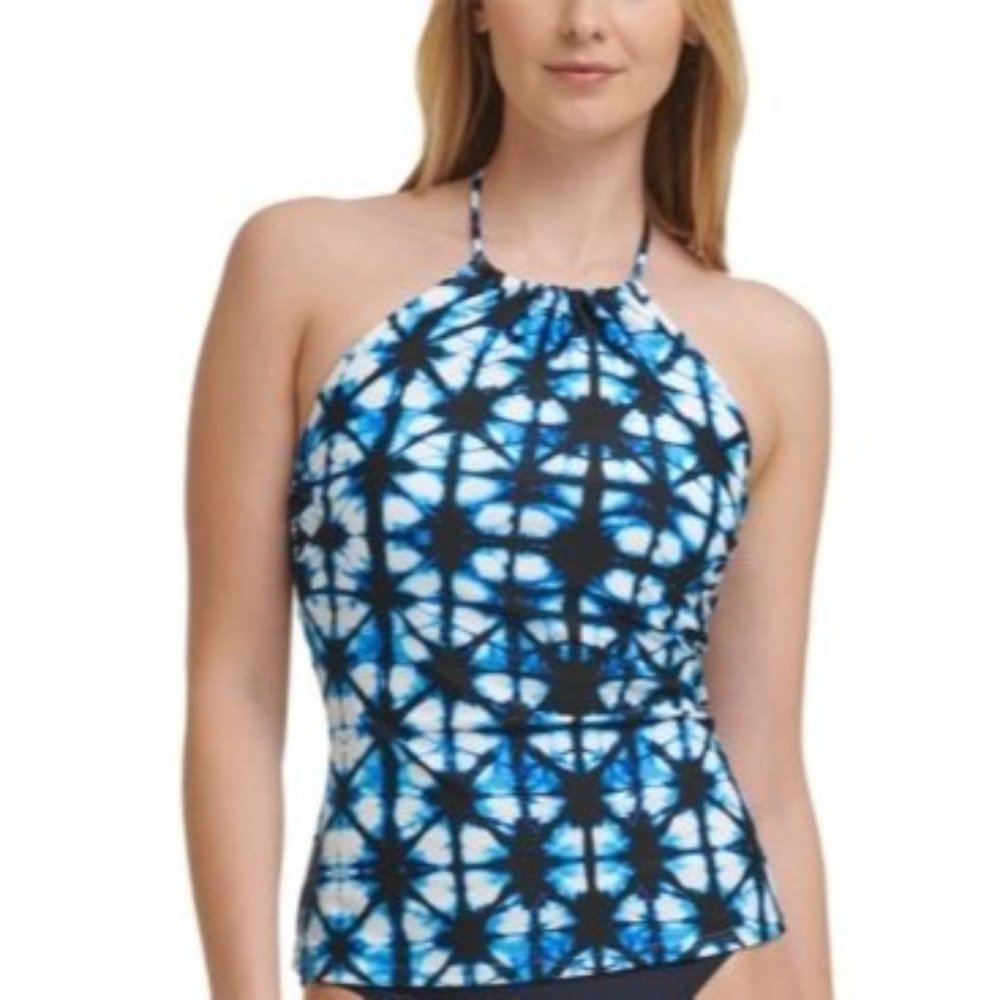 TOMMY HILFIGER Womens Blue Acid Wash Removable Cups High Halter Tie Tank Medium - Picture 1 of 2